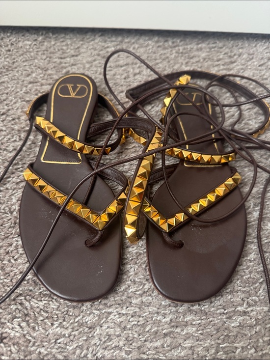 Valentino Shoes - Valentino Garavani Brown Leather Rockstud No Limit Sandals
